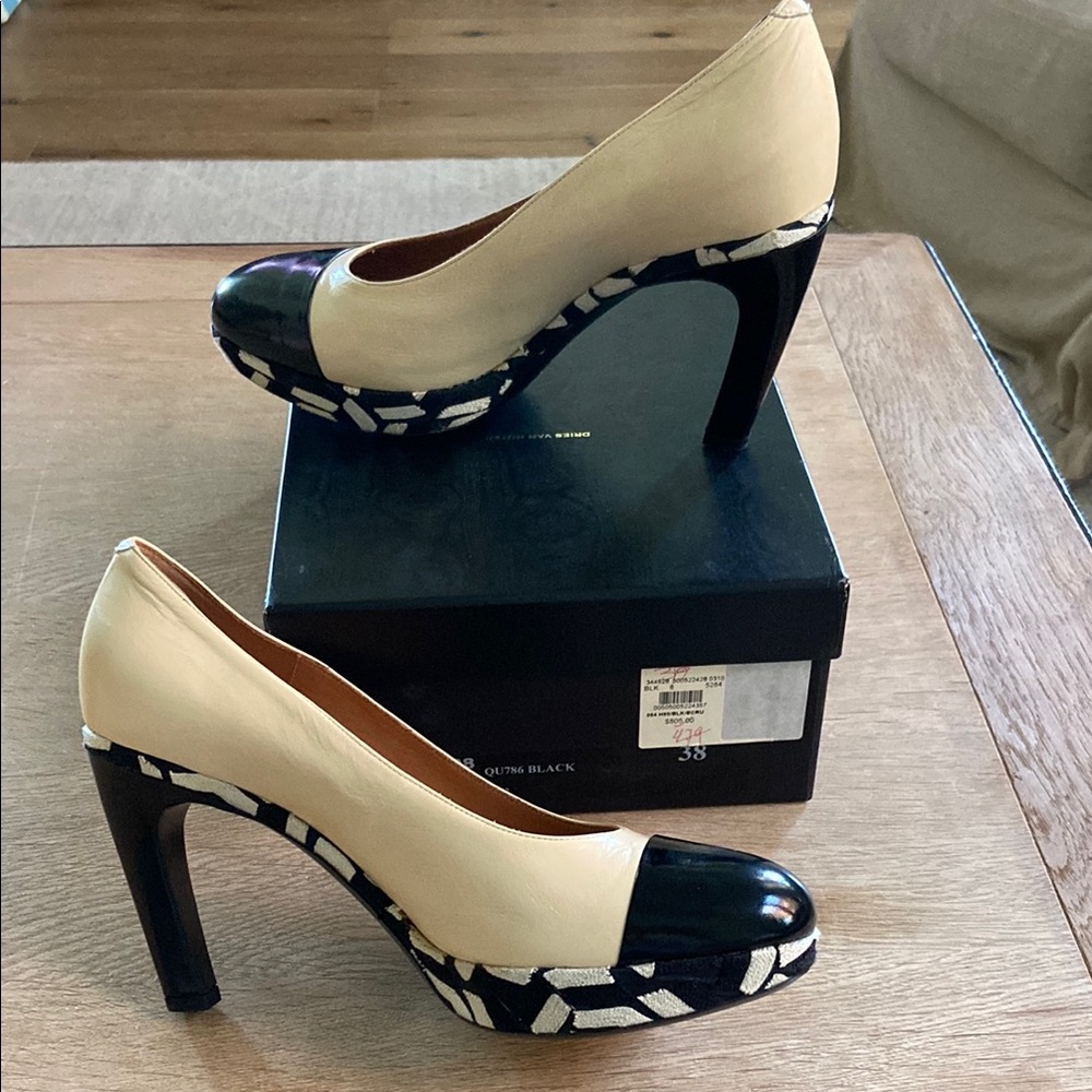 Dries Van Noten Cream and Black Heels
